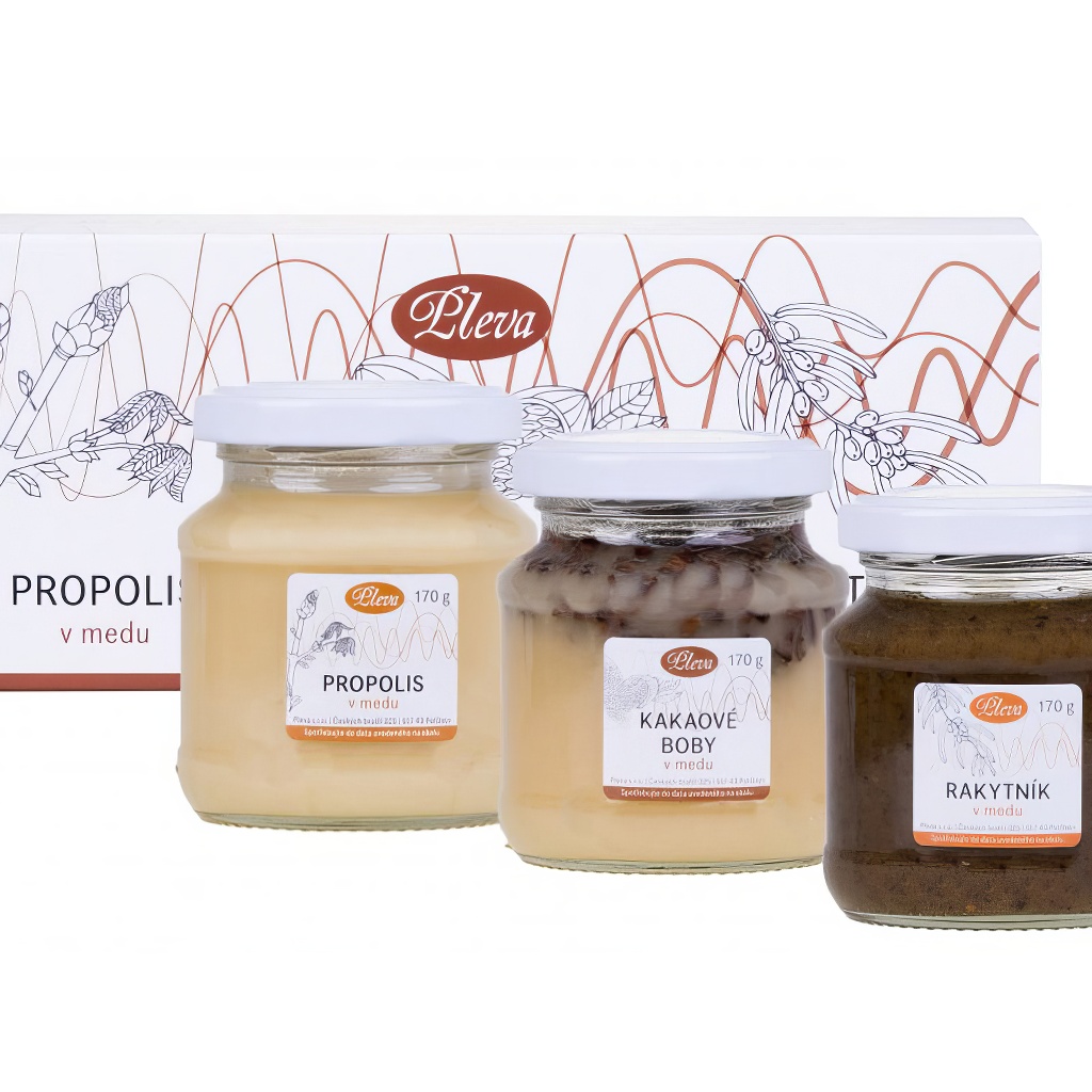 Mieli Pleva - propoli, fave di cacao e olivello spinoso nel miele - 3 x 170 g