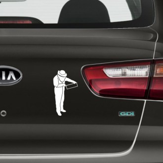 Adesivo apicoltore con cornice - bianco