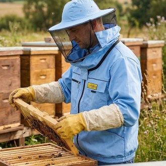 Camiciotto apicola con cappello - blu - Lysoň, taglia: S-XXL