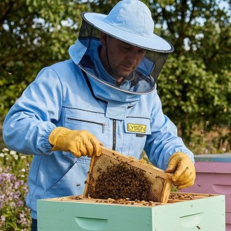 Camiciotto apicola con cappello - blu - Lysoň, taglia: S-XXL
