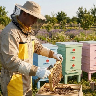 Tuta da apicoltore con cappello, beige, taglie: S-XXXL