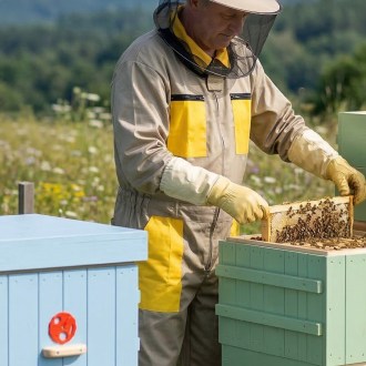Tuta da apicoltore con cappello, beige, taglie: S-XXXL