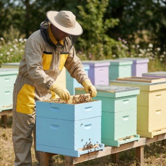 Tuta da apicoltore con cappello, beige, taglie: S-XXXL