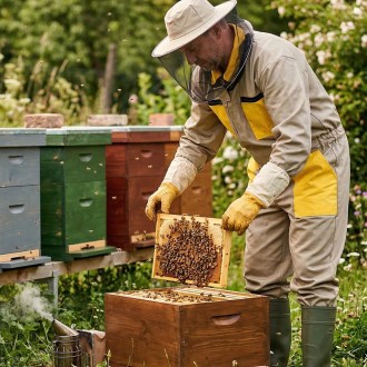 Tuta da apicoltore con cappello, beige, taglie: S-XXXL