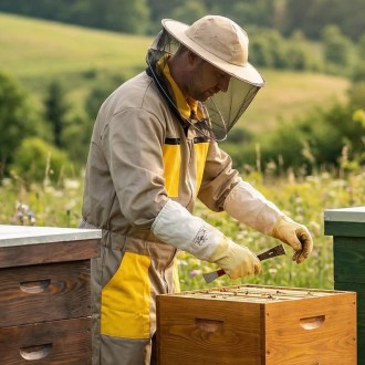Tuta da apicoltore con cappello, beige, taglie: S-XXXL
