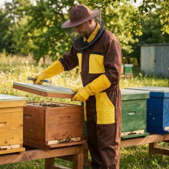 Tuta da apicoltore con cappello, marrone taglia: S-XXXL