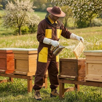 Tuta da apicoltore con cappello, marrone taglia: S-XXXL