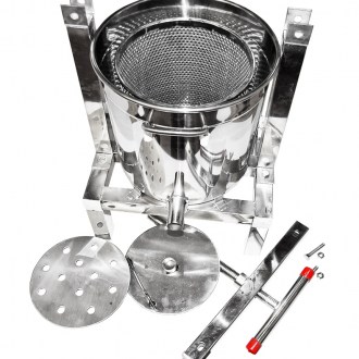 Torchio manuale con secchiello per miele e frutta - acciaio inox - 10 l