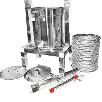 Torchio manuale con secchiello per miele e frutta - acciaio inox - 10 l