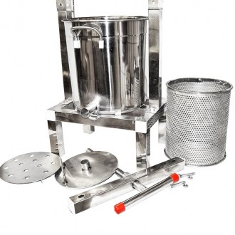 Torchio manuale con secchiello per miele e frutta - acciaio inox - 10 l