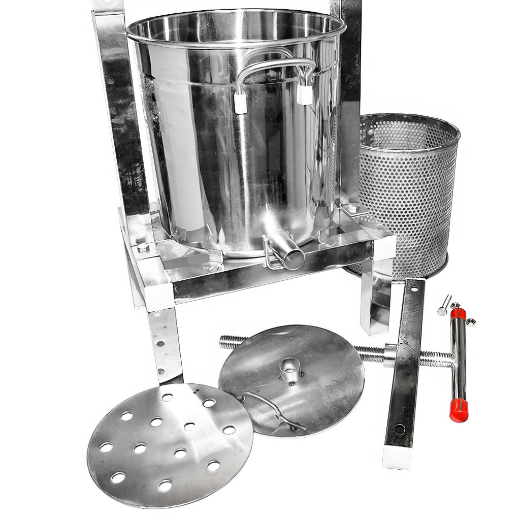 Torchio manuale con secchiello per miele e frutta - acciaio inox - 10 l