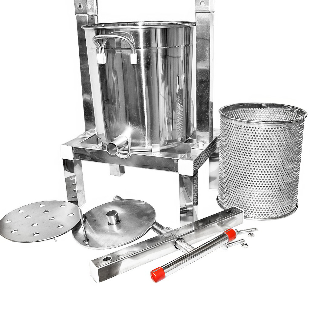Torchio manuale con secchiello per miele e frutta - acciaio inox - 10 l