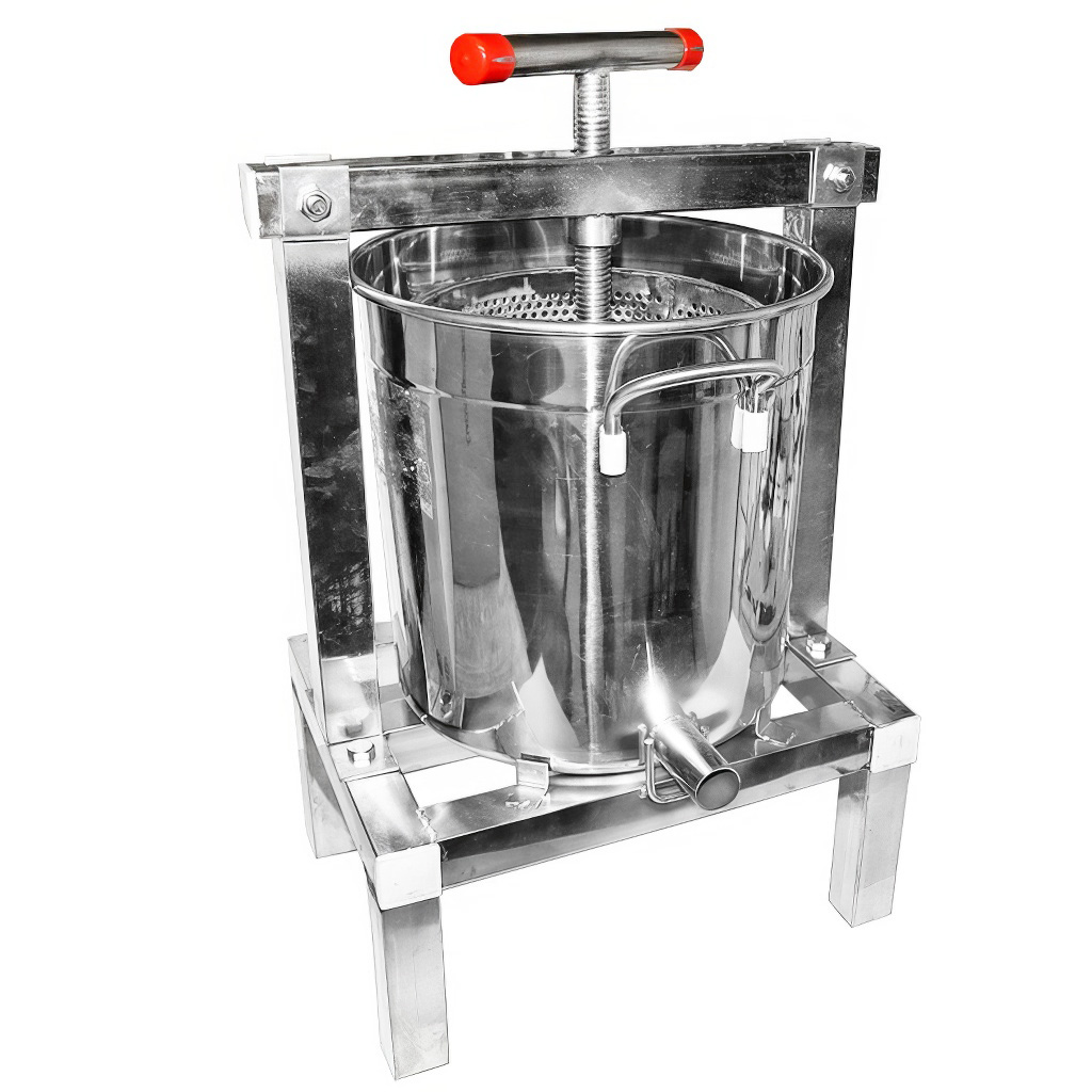 Torchio manuale con secchiello per miele e frutta - acciaio inox - 10 l