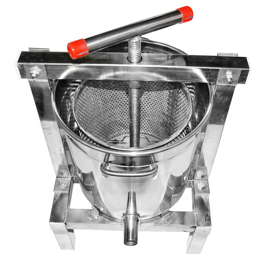 Torchio manuale con secchiello per miele e frutta - acciaio inox - 10 l
